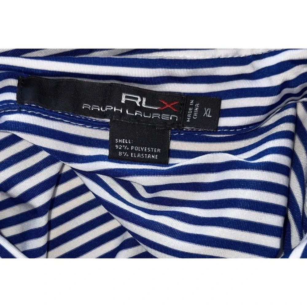 RLX Ralph Lauren Golf Polo Mens XL Royal Blue Striped Embroidered Birds Logo